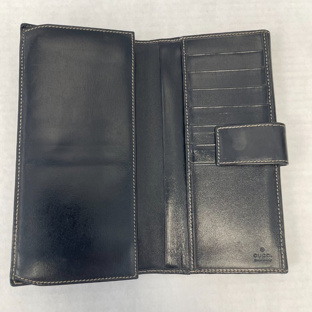 Gucci Leather Bifold Long Wallet w/ Coin Compartment  in Black - Preowned - Picture 3 of 13